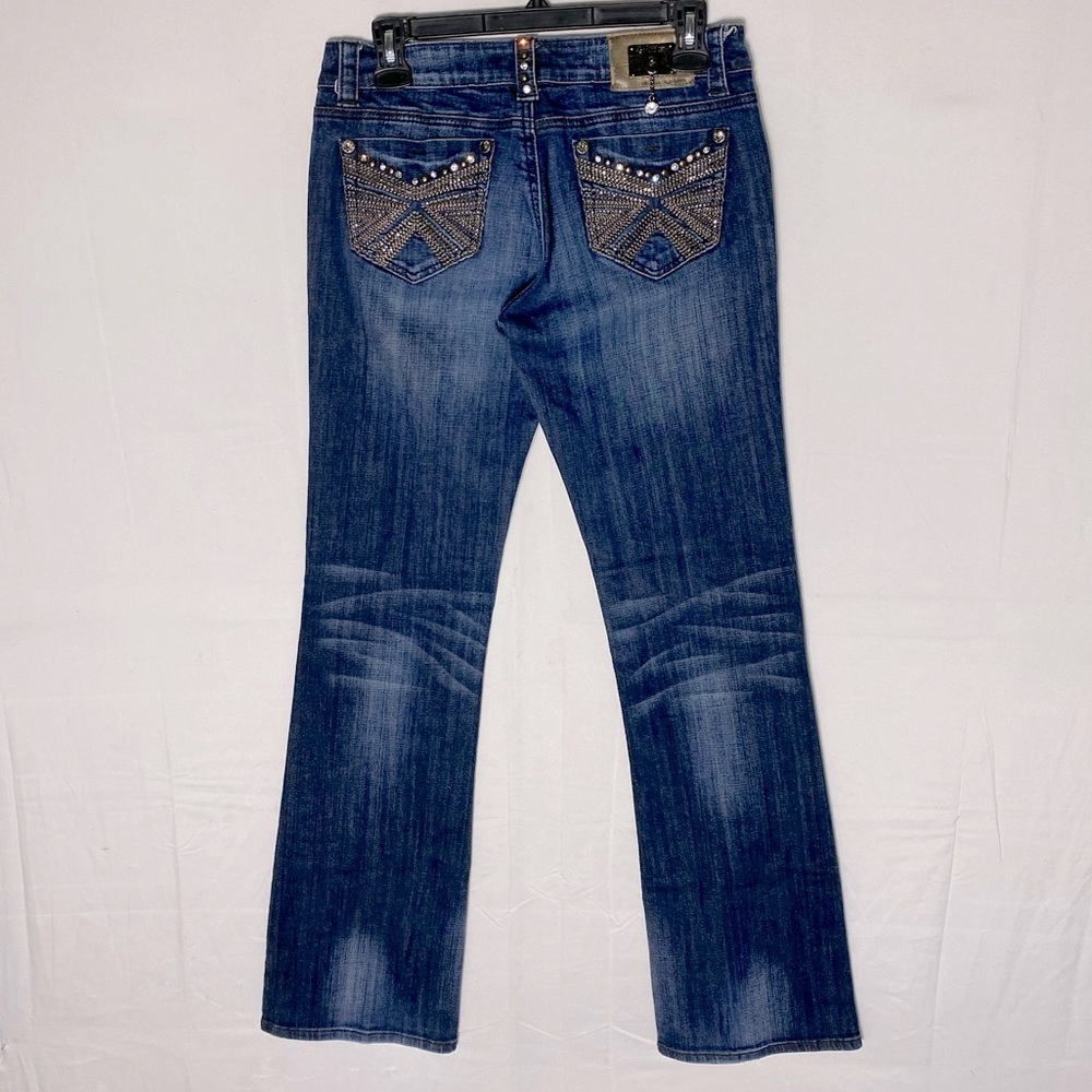 Vintage Y2K L.A. Idol Lightly Distressed Dark Wash Low Rise Boot Cut Jeans 7